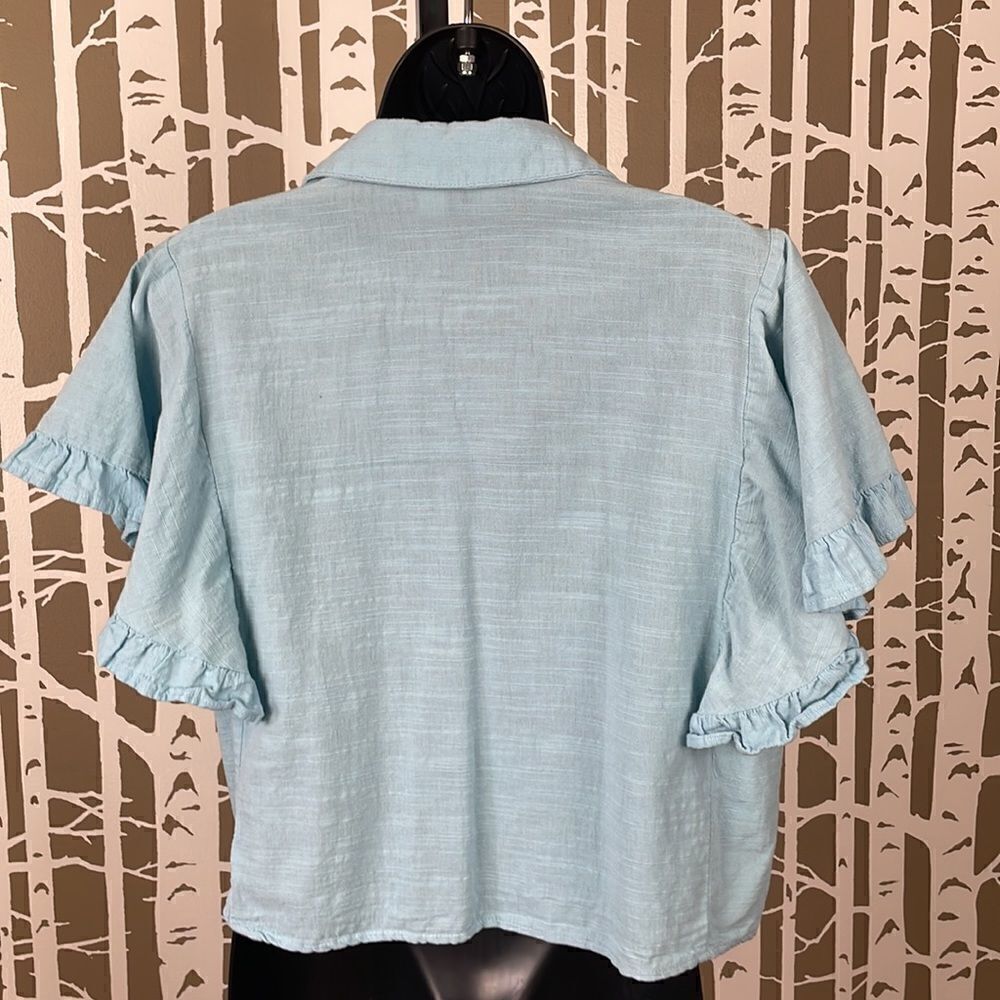 100% Cotton Button Front Flutter Sleeve Blouse sz S - Picture 2 of 5
